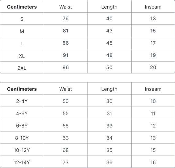 Size Guide in CM