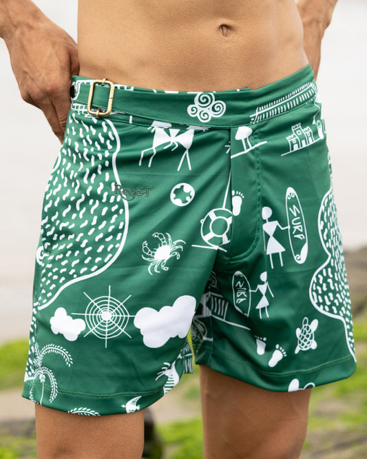 Rey&I Warli Meadow art print men’s swim shorts