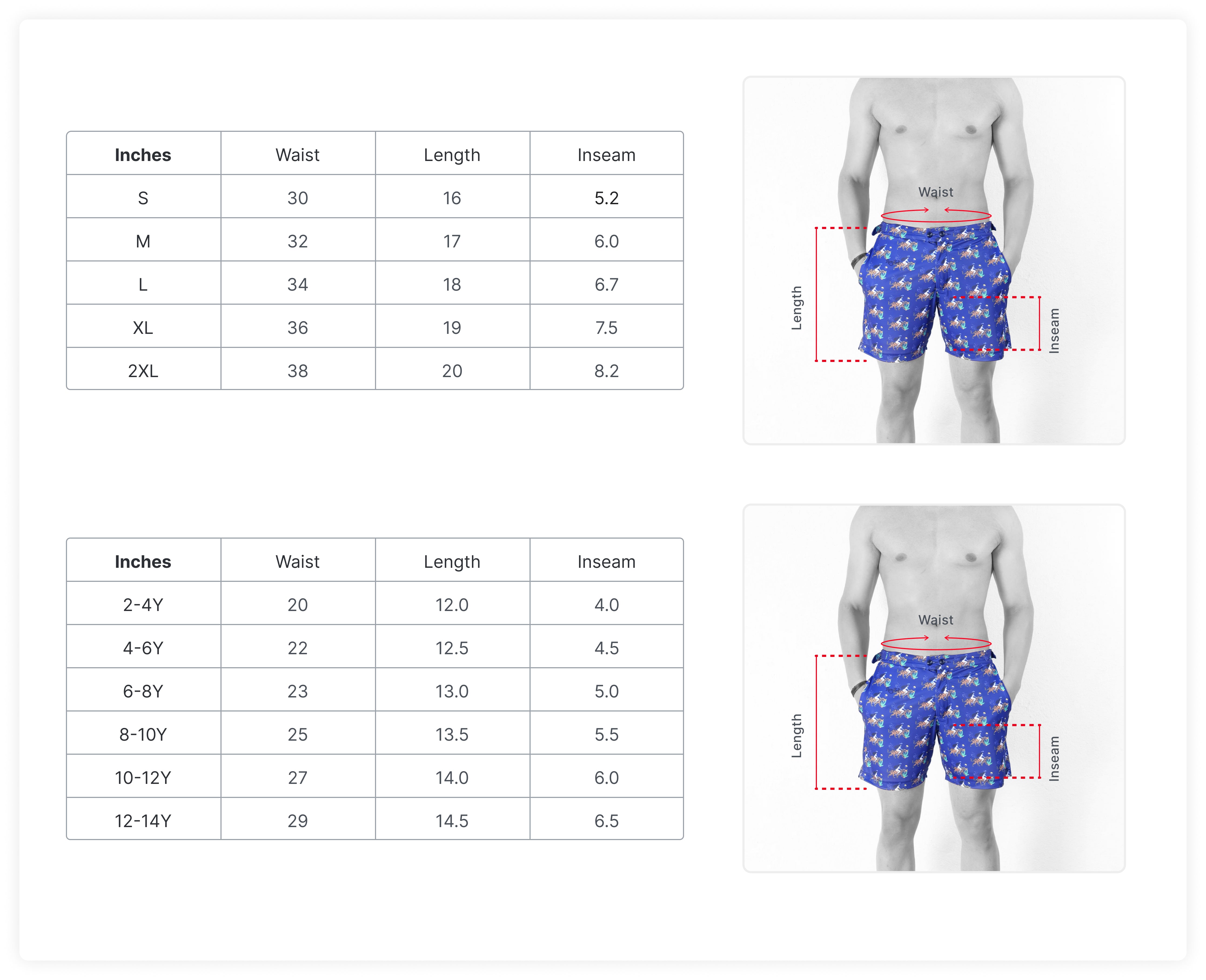 Size Guide in Inches
